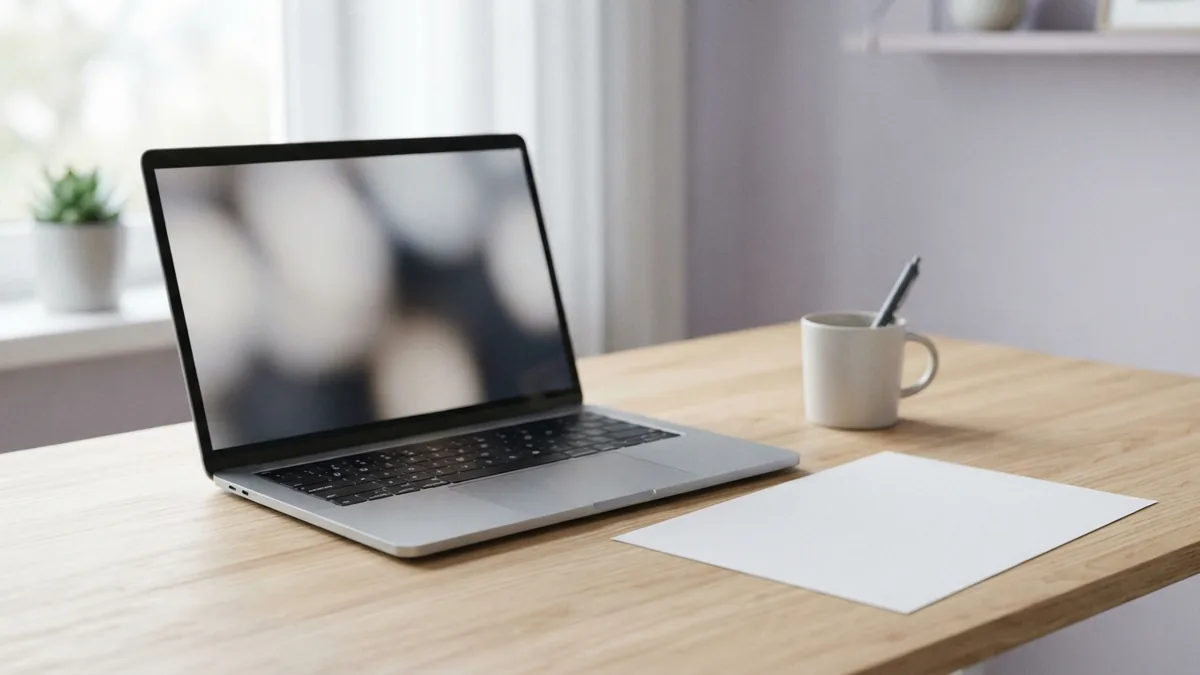 Laptop and blank paper on a bright desk during Android Studio setup