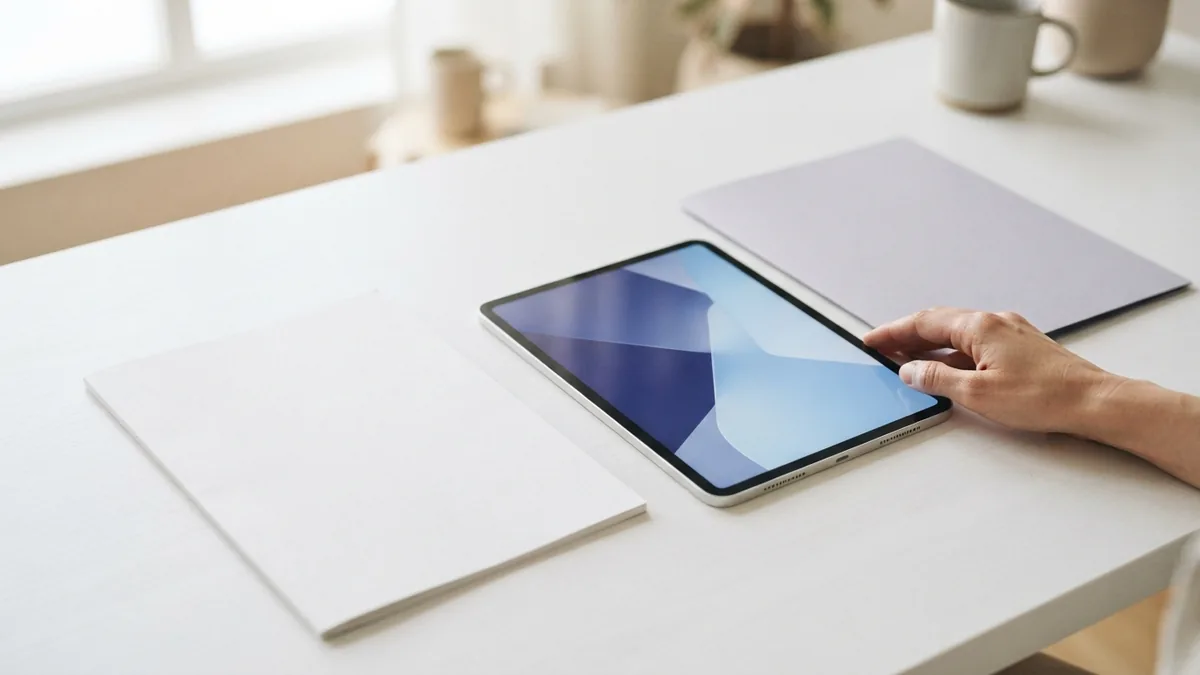 Tablet and blank report on a desk for identifying the source type of a PDF