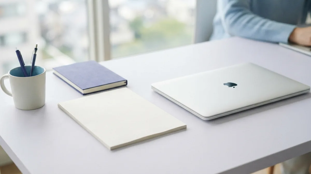 Blank paper sheets and a laptop representing the parts of an APA reference