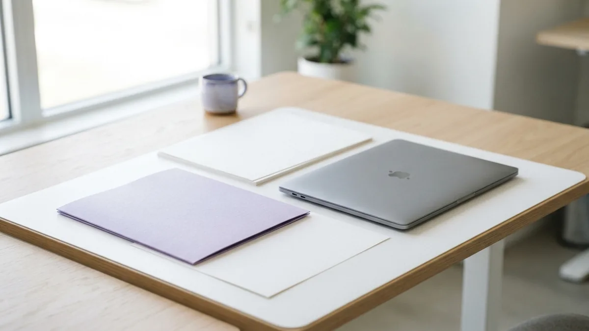 Build the full reference entry Blank documents and a folder beside a laptop for building a full reference entry