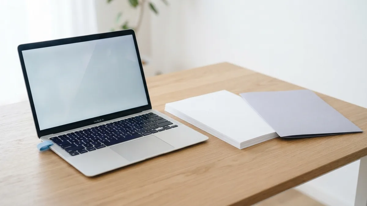Laptop beside blank pages and folder showing the limits of digital PDF edits