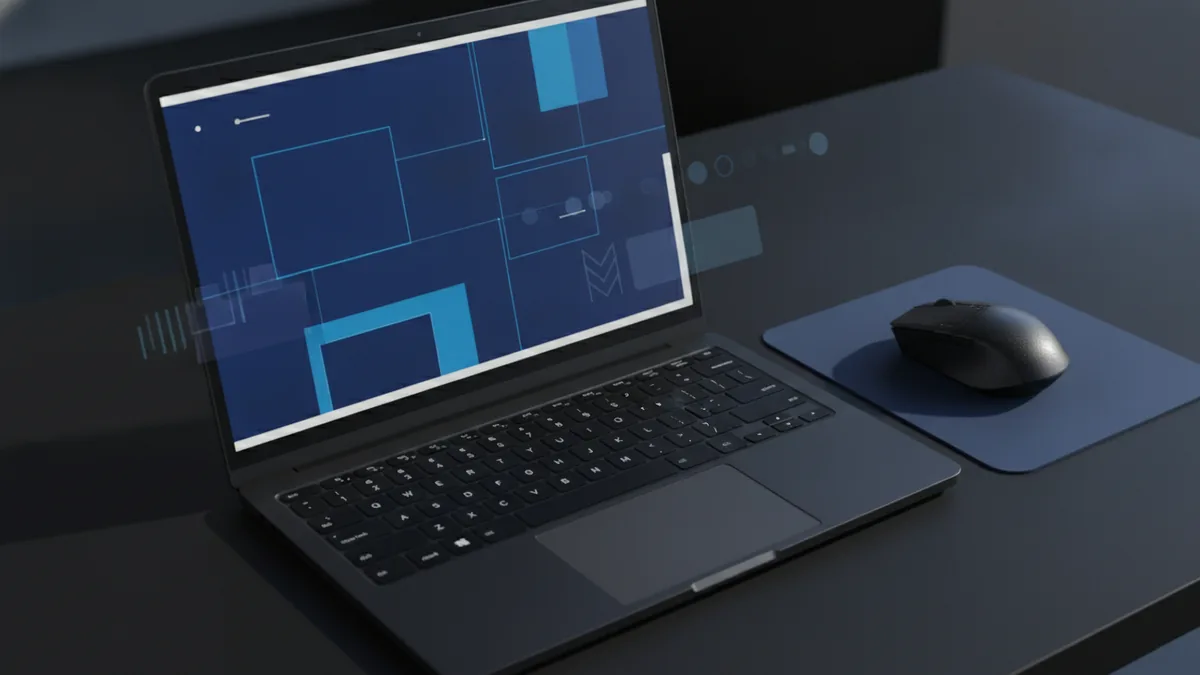 Designer preparing a page layout on a laptop desk