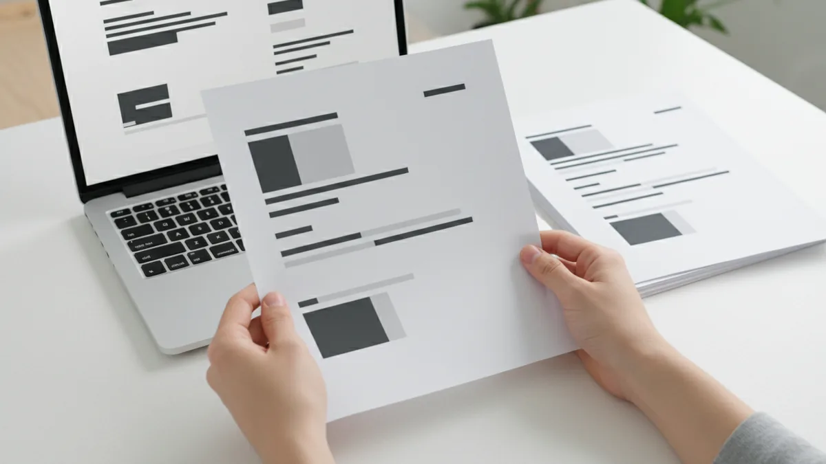 Hands preparing a PDF document to share online from a laptop.