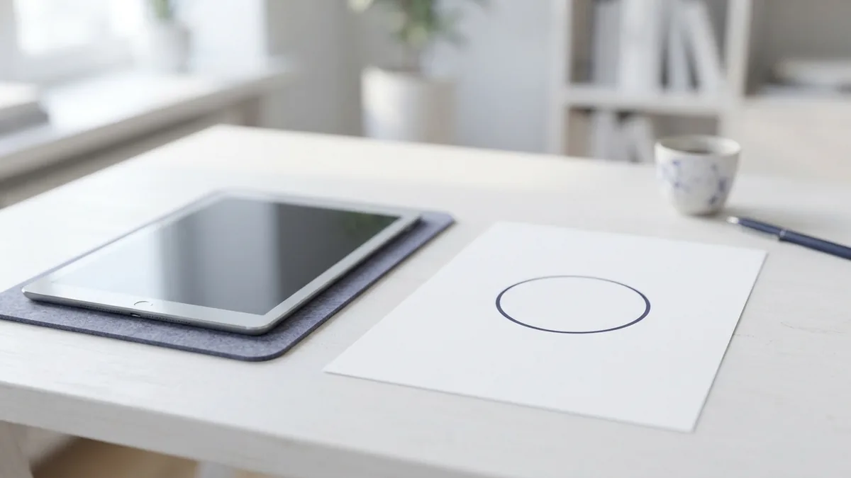 Blank tablet and paper with a simple circle shape for PDF markup