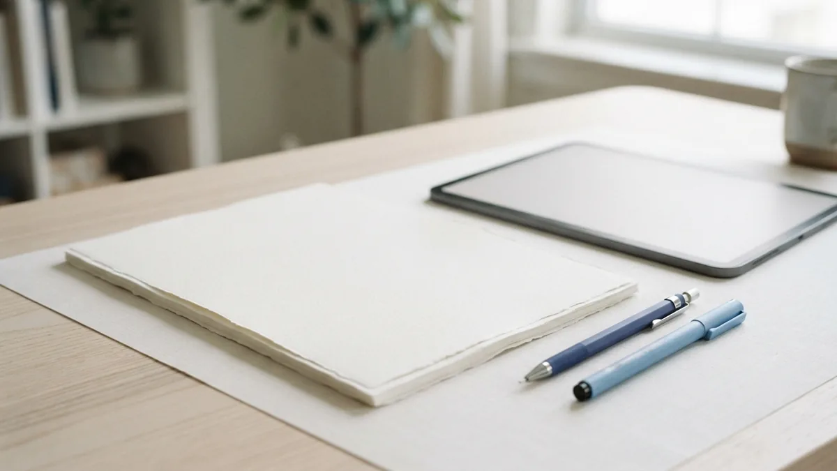 Blue and indigo tools beside blank paper for clear PDF annotations