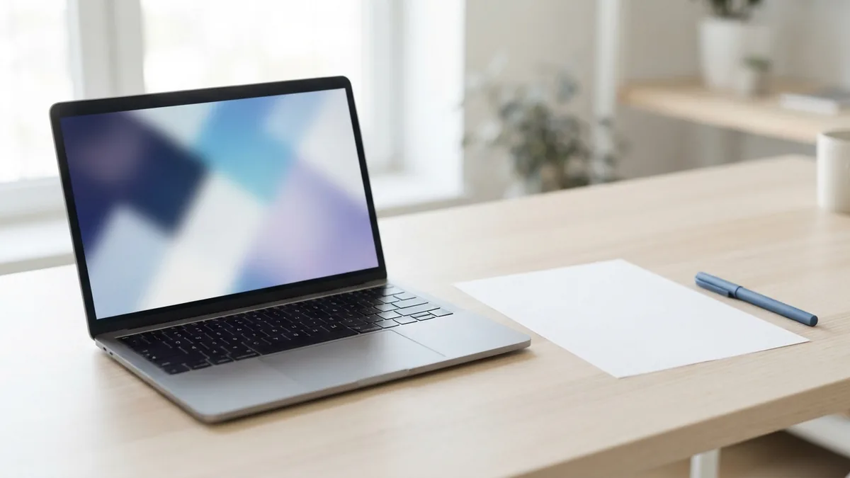 Online PDF editing workspace Laptop and blank paper on a desk for editing a PDF in a browser