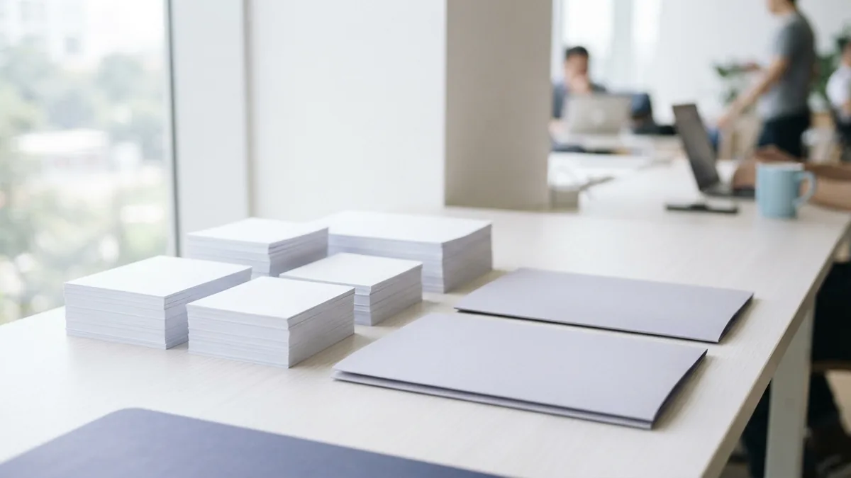 Organize source documents before merging Blank document stacks and plain folders arranged for careful file preparation