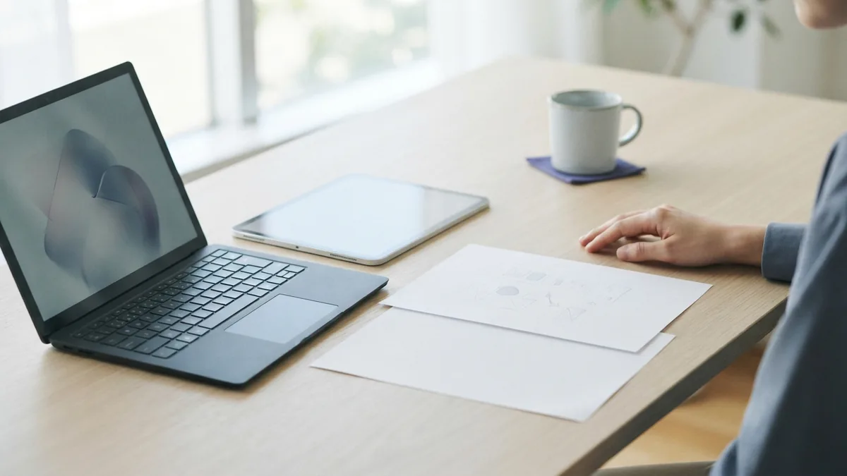 Tablet, laptop, and blank sheets arranged to suggest different PDF compression methods