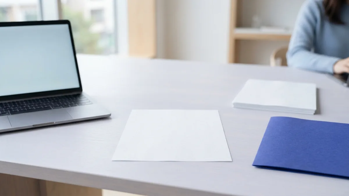 Simple file conversion workspace Laptop and blank documents showing a simple file conversion workspace