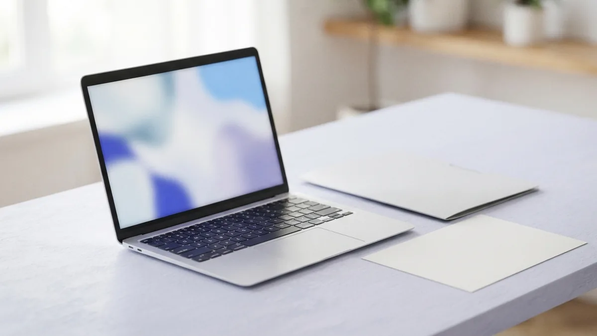 Desktop tools for PDF repair Laptop and blank folder arranged for desktop PDF repair work