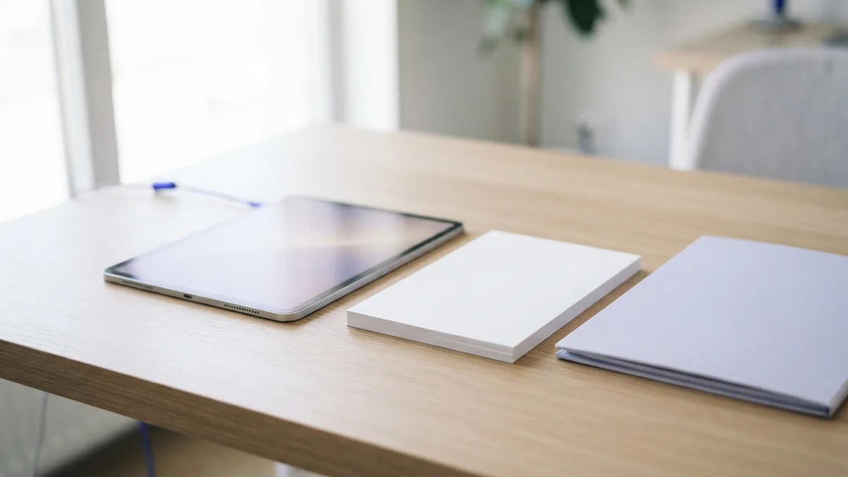 Tools for creating a PDF Tablet and blank papers showing common ways to create a digital PDF