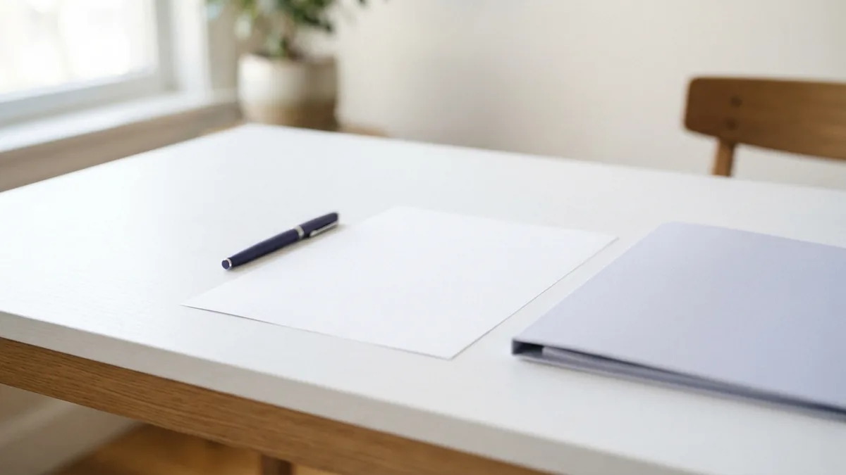 Blank paper and a folder set out for planning a curriculum vitae
