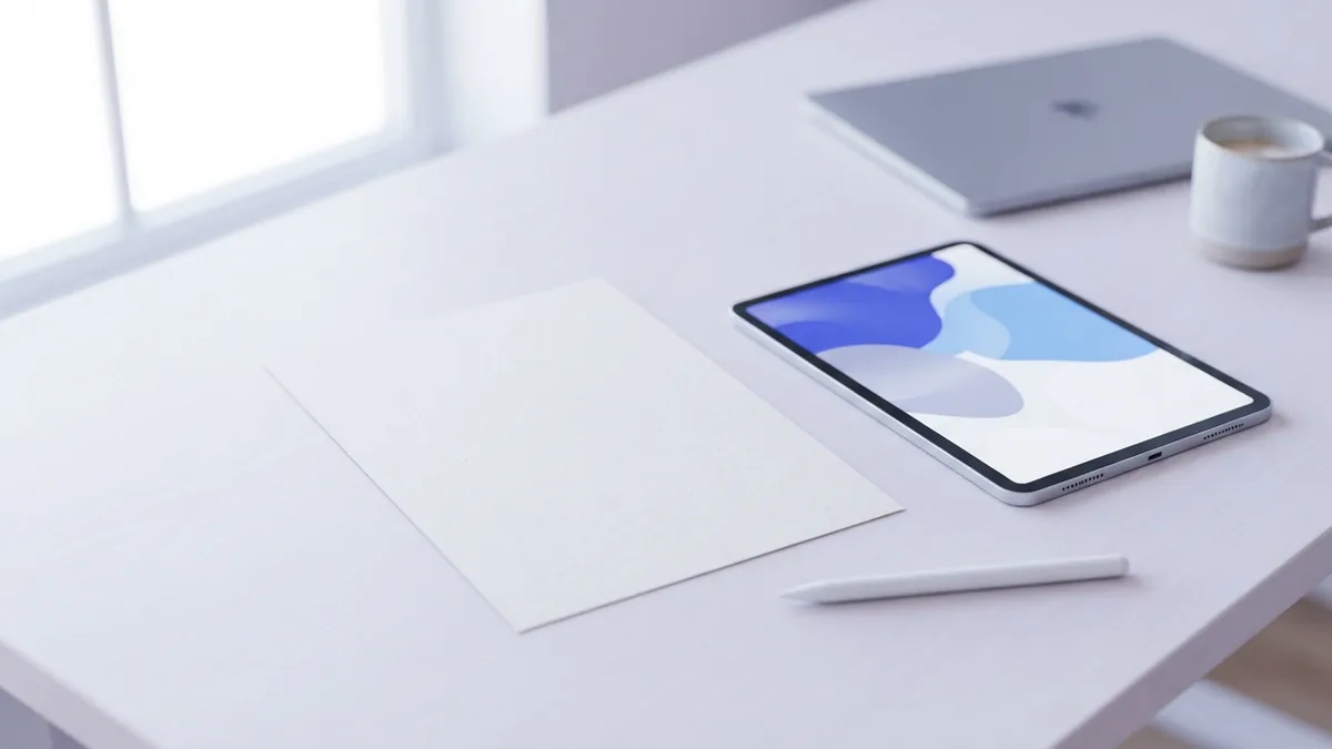 Organize your CV sections Blank CV page beside a tablet and pen on a bright, uncluttered desk