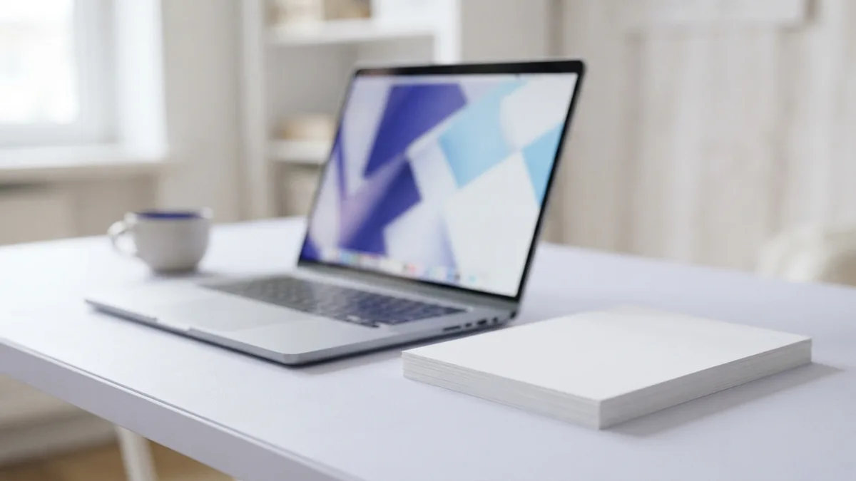 Laptop and blank papers representing common ways to convert files into PDF format
