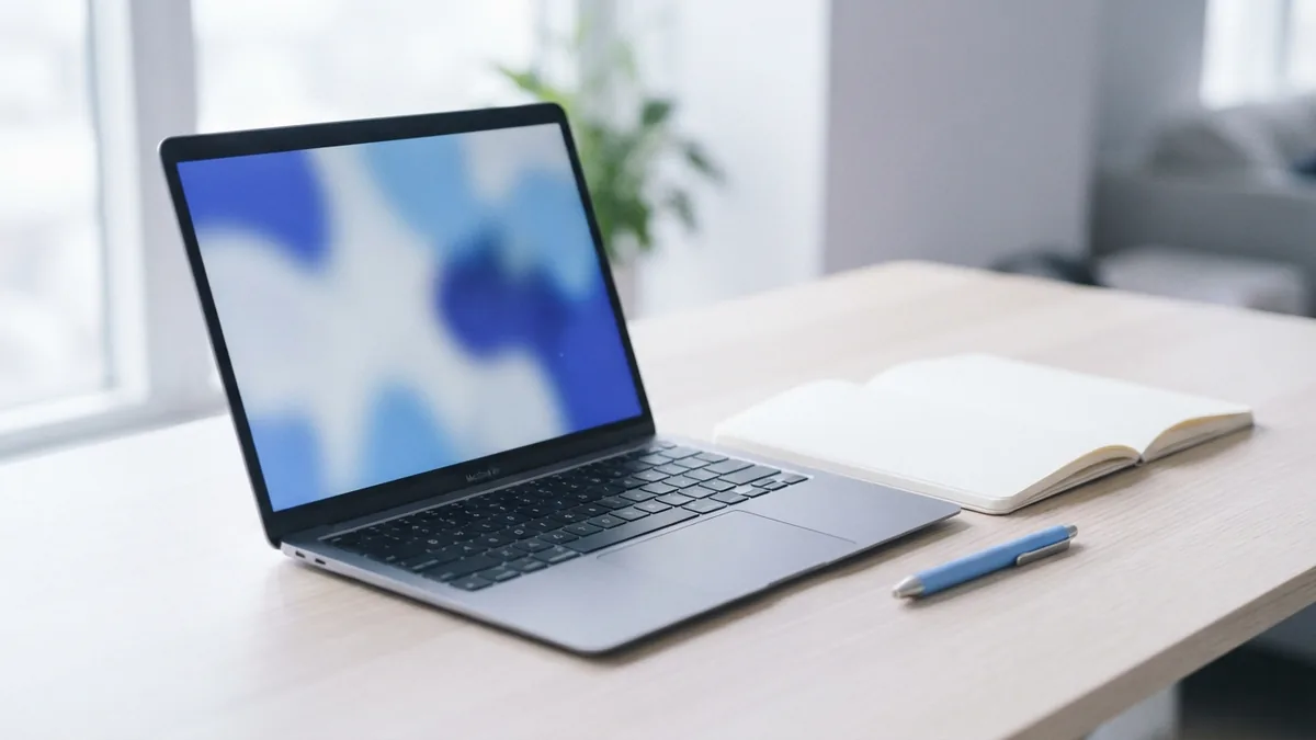 Set your browser preferences again Laptop and blank notebook representing restored browser settings