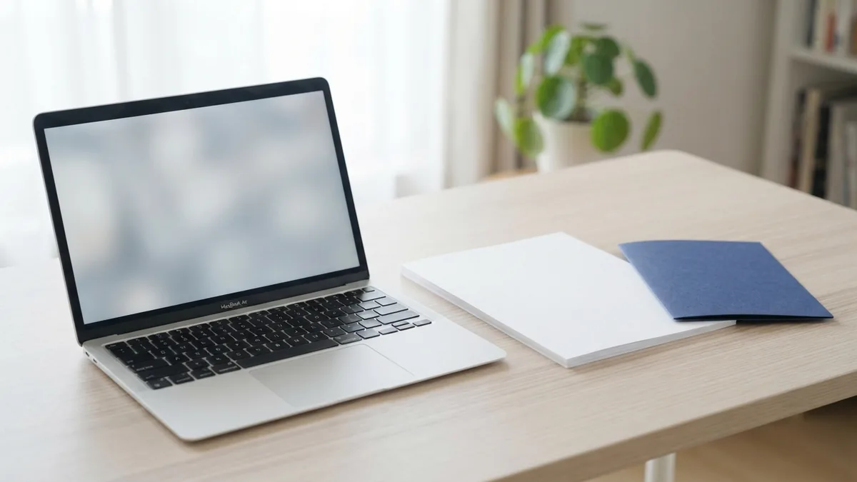 Windows PDF editing workspace Laptop beside blank document and folder for editing a PDF on Windows