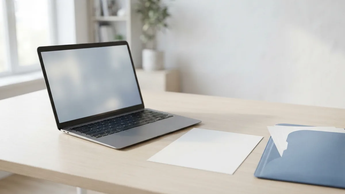 Mac PDF editing workspace Slim laptop and blank document for editing PDF files on a Mac