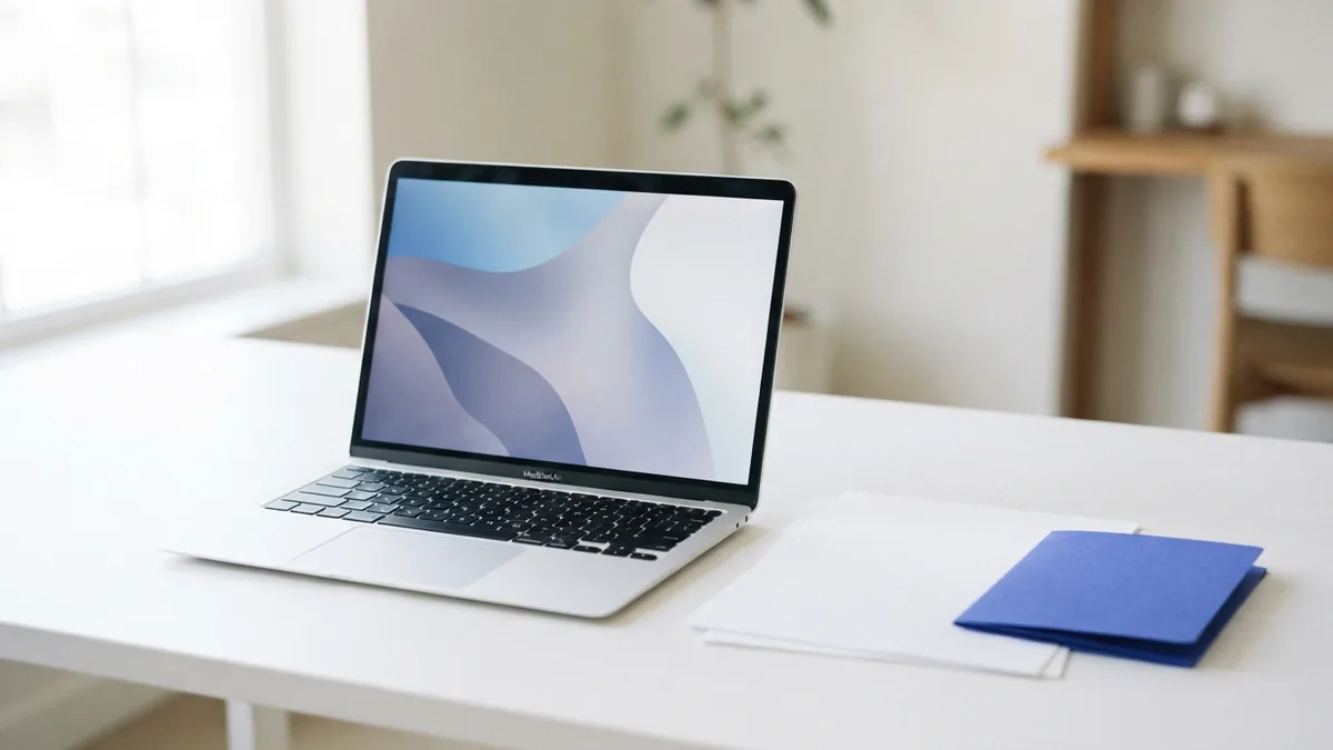 A tidy desk for detailed PDF changes Laptop and blank papers arranged for editing a PDF file at a desk