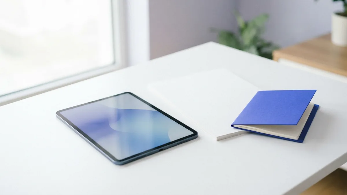Tablet and blank documents on a clean desk for quick online PDF edits