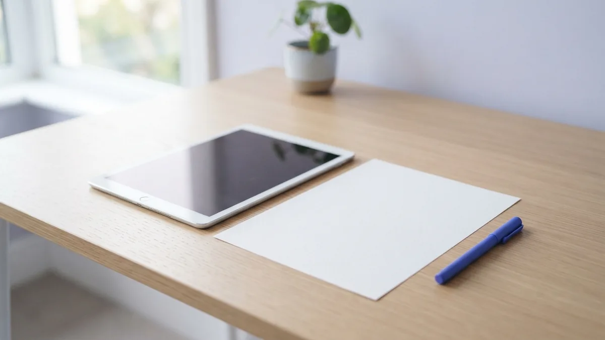 Preparing a PDF page for editing A blank page and tablet arranged neatly for opening a PDF