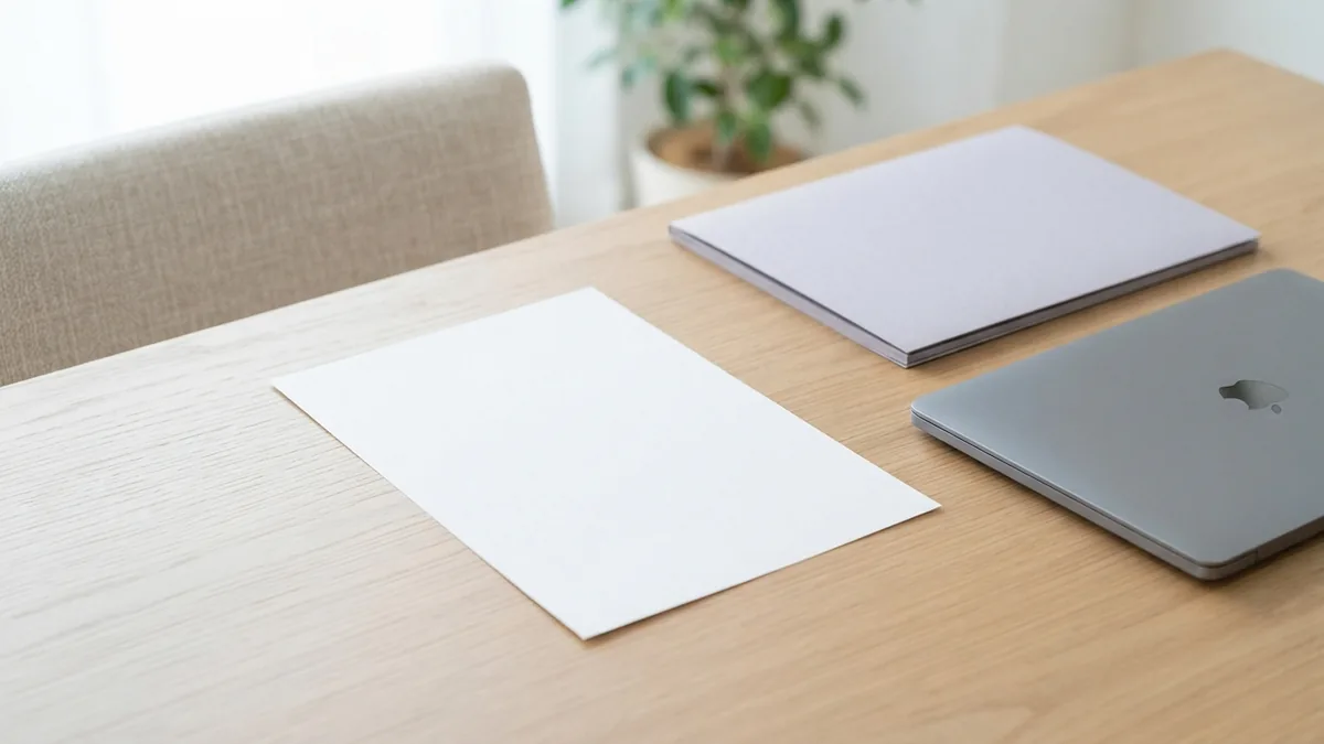 A safe setup for PDF edits A blank document and laptop set up for careful PDF edits