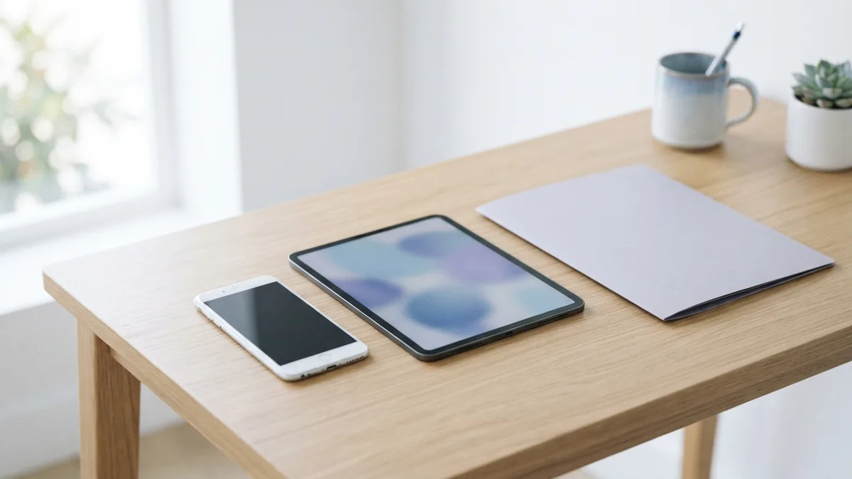 Mobile PDF file access Smartphone, tablet, and folder arranged for accessing PDFs on mobile devices