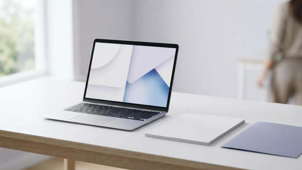 Check whether a PDF has searchable text Laptop and blank documents ready for checking searchable PDF text