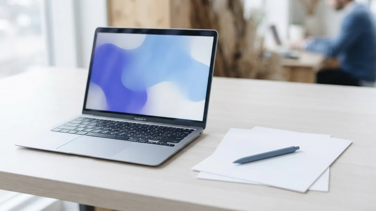 Laptop and blank pages on a bright desk, representing common PDF search checks