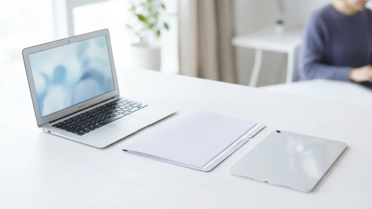 Laptop and blank folder arranged for finding a forgotten PDF password safely