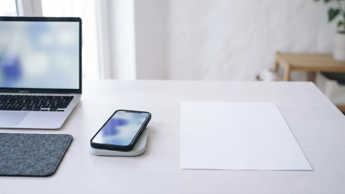 Checking PDF viewer support Phone and laptop beside a blank sheet representing PDF viewer compatibility checks
