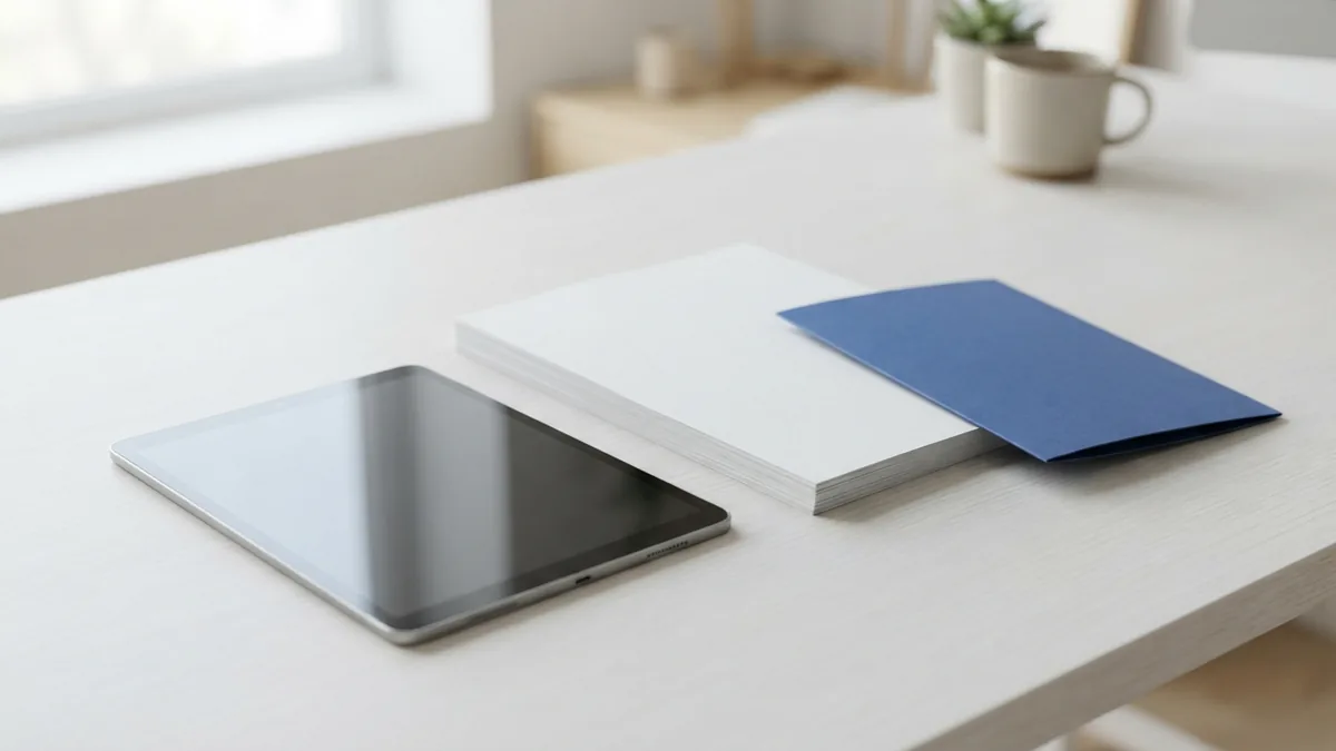 Tablet and blank papers arranged for a thoughtful study of recovery steps