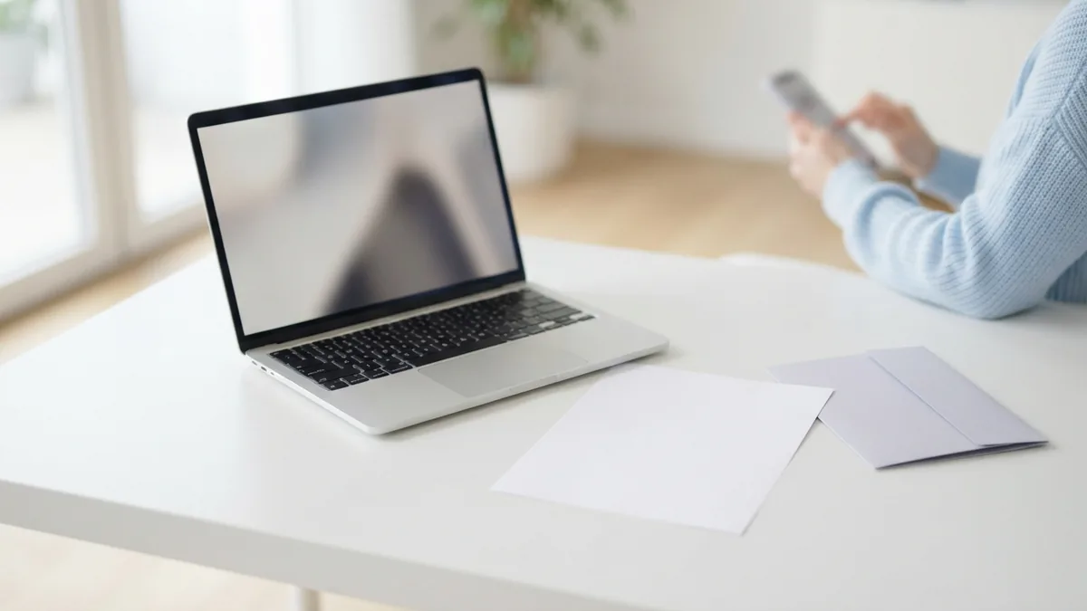 Laptop and blank file sheet representing an embedded PDF in a PowerPoint presentation