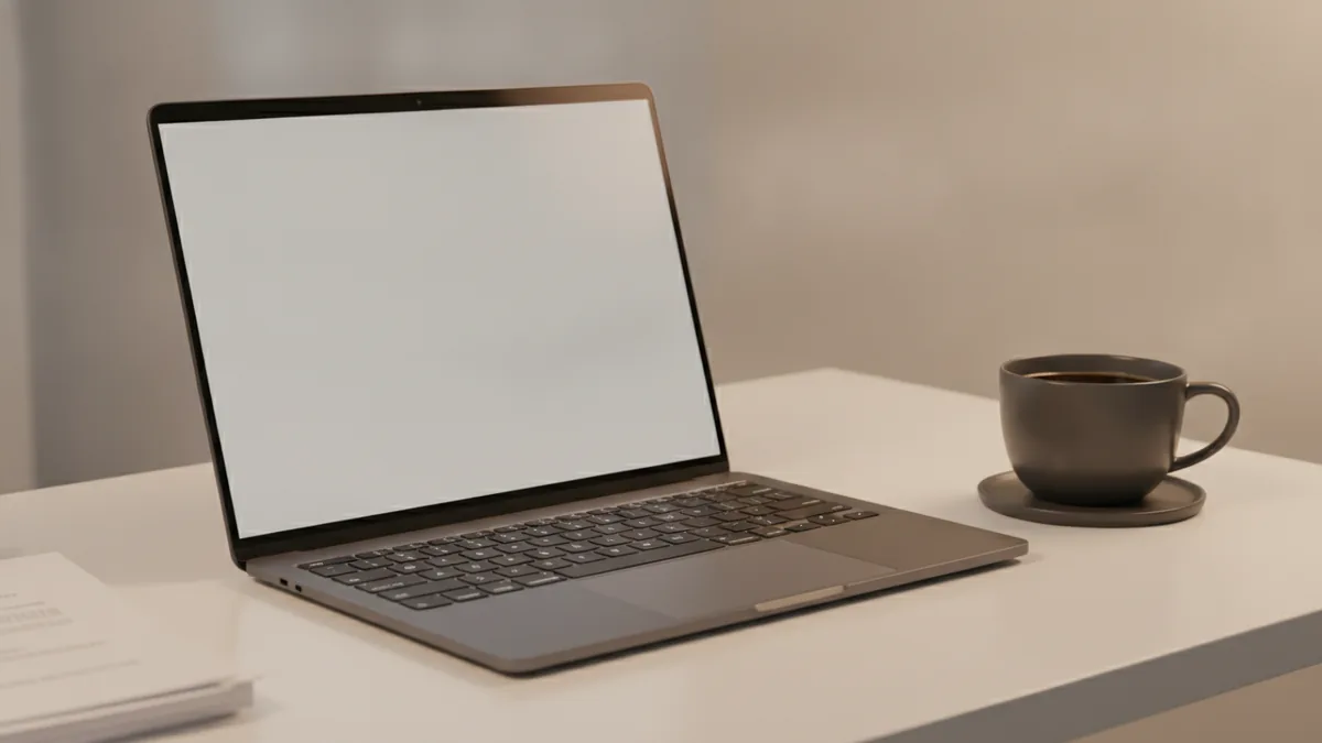 Workspace with a laptop used to edit and sign a PDF online