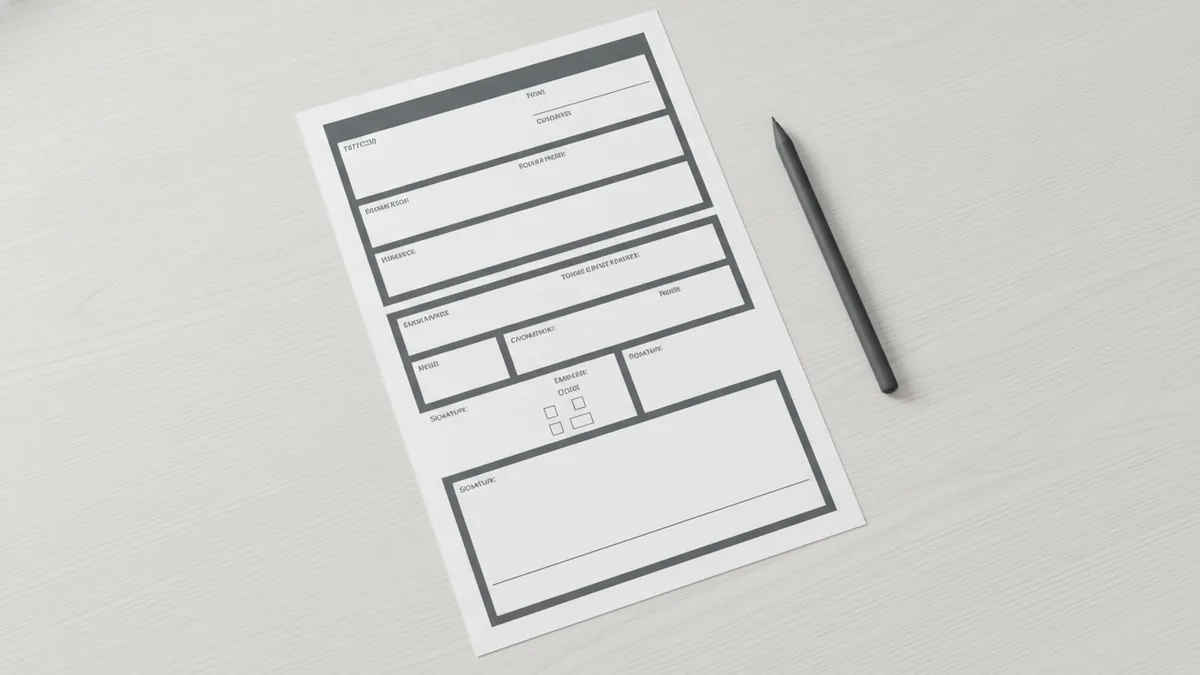 Overhead view of a form layout showing space for selectable options