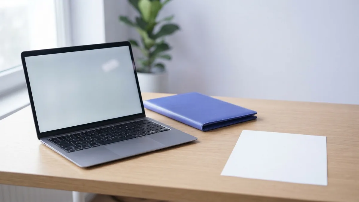 Organize files before PDF conversion Laptop and folder on a bright desk representing organized cloud file conversion