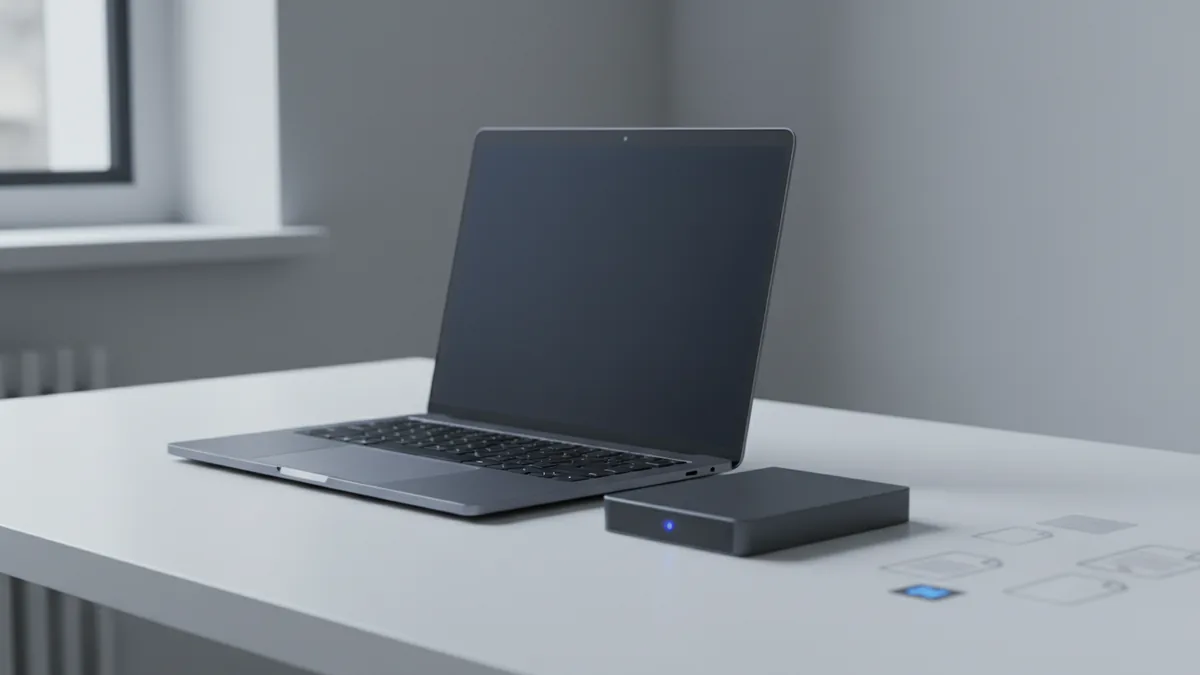 Laptop setup representing tool selection for hosting and URL generation.