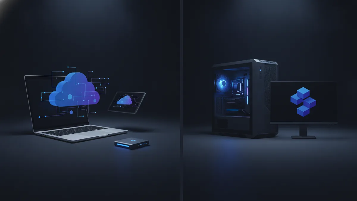 Two devices and storage gear illustrating online conversion versus installed software methods.