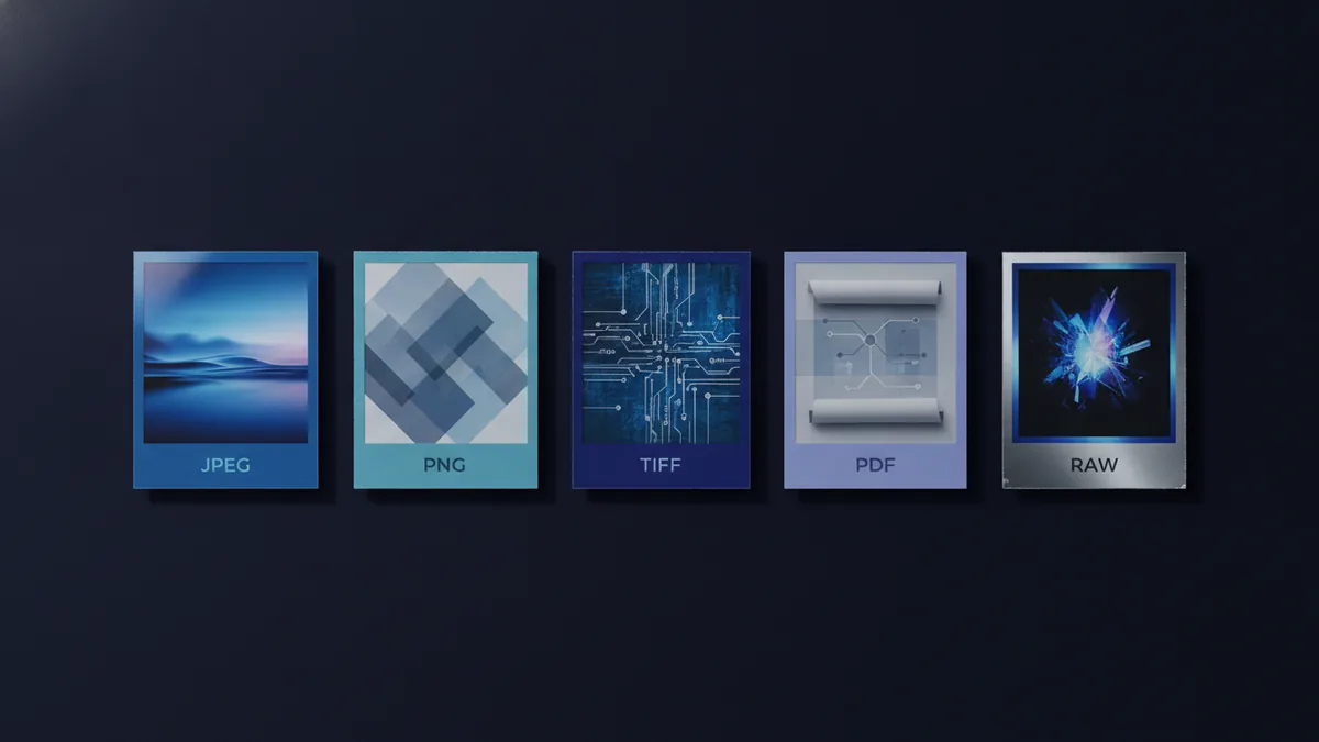 Assorted printed photos to represent common image formats before PDF conversion