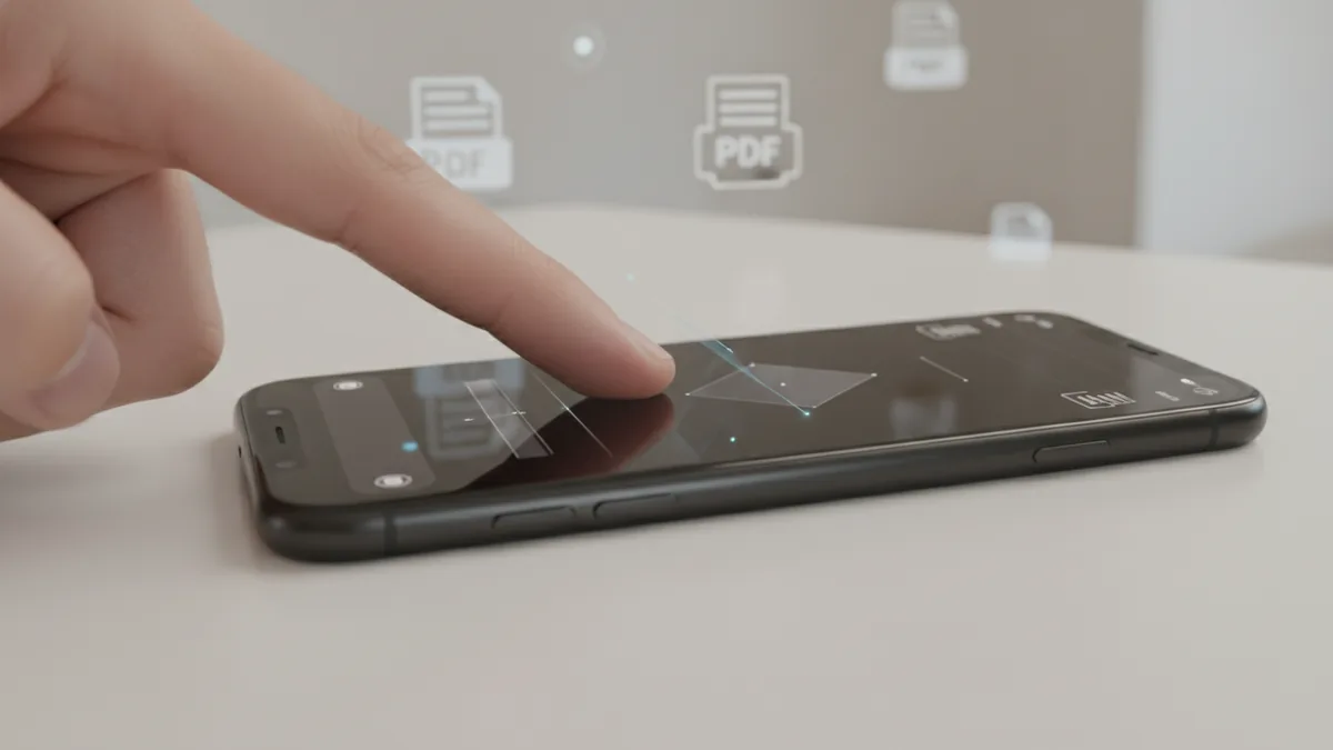 Finger tapping on an iPhone while creating a PDF from a picture.