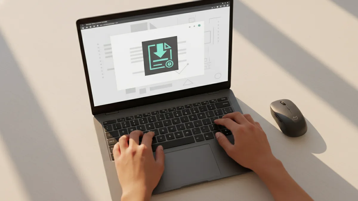 Word export to PDF Hands working on a laptop to export a document as PDF.