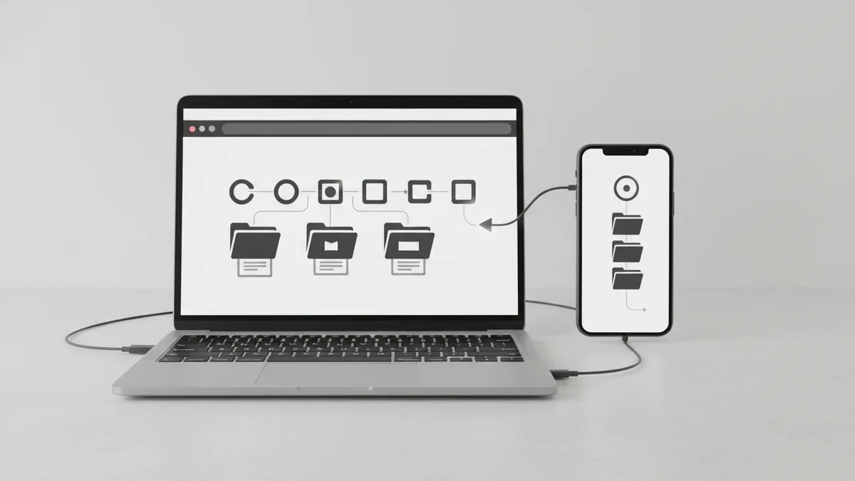 Online conversion with Google Docs style flow Phone and laptop showing an online workflow to convert files to PDF.