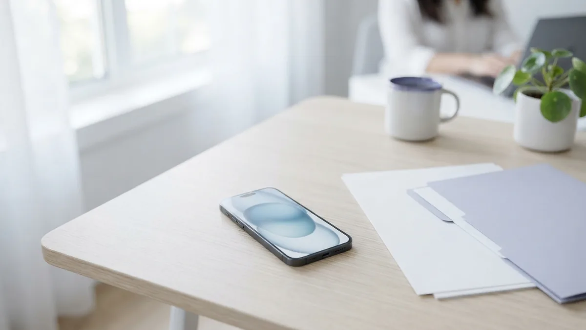 iPhone and blank documents arranged for a simple PDF export