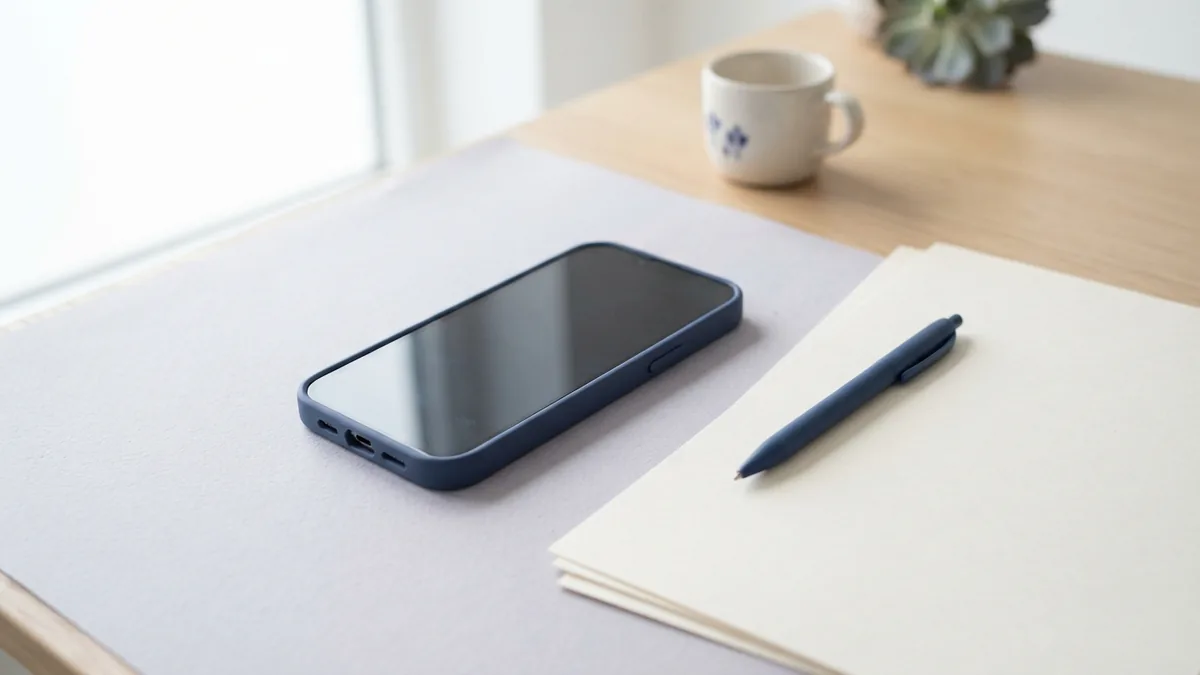 Add markup before saving iPhone beside blank sheets and a blue pen for PDF markup