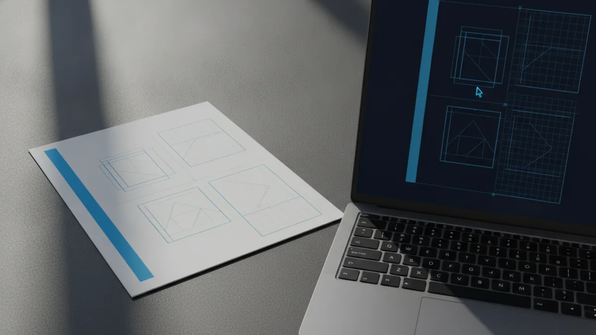 Printed page and laptop used to review PDF layout issues