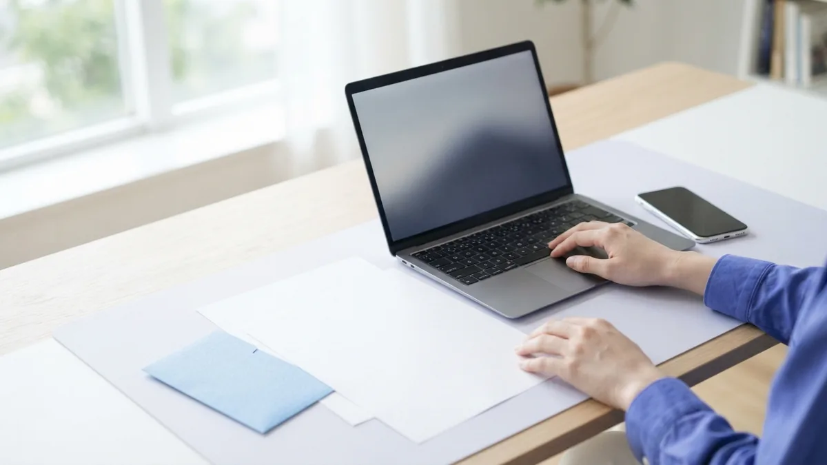 Laptop, phone, blank documents, and folder prepared for easy portfolio sharing