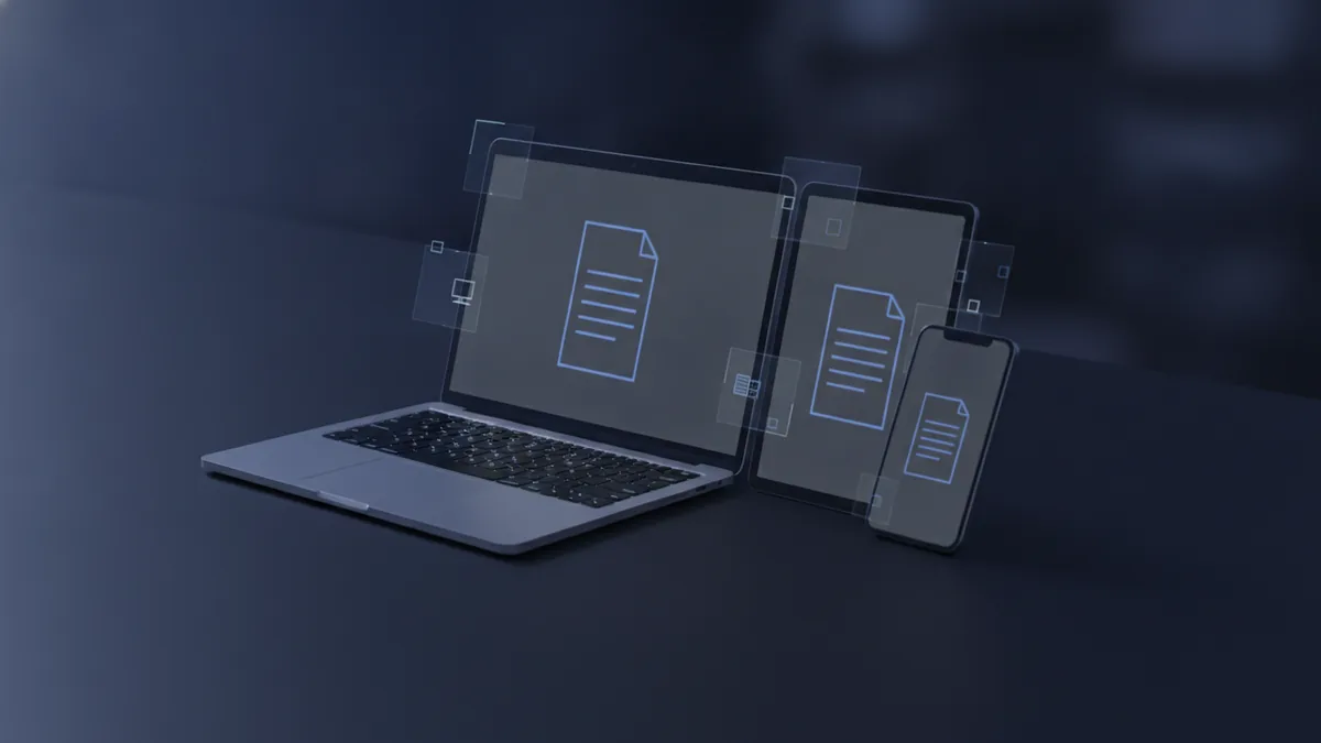 Multiple devices used to create and review fillable PDF forms.