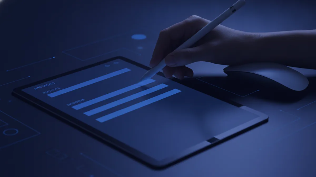 Add text fields, checkboxes, and a signature area in a PDF form.