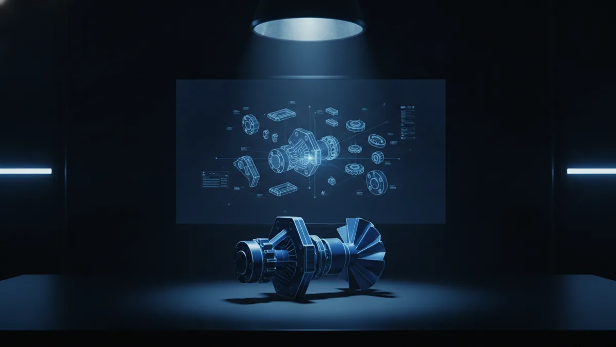 CAD to 3D PDF conversion Engineering workspace showing CAD assembly to 3D PDF conversion