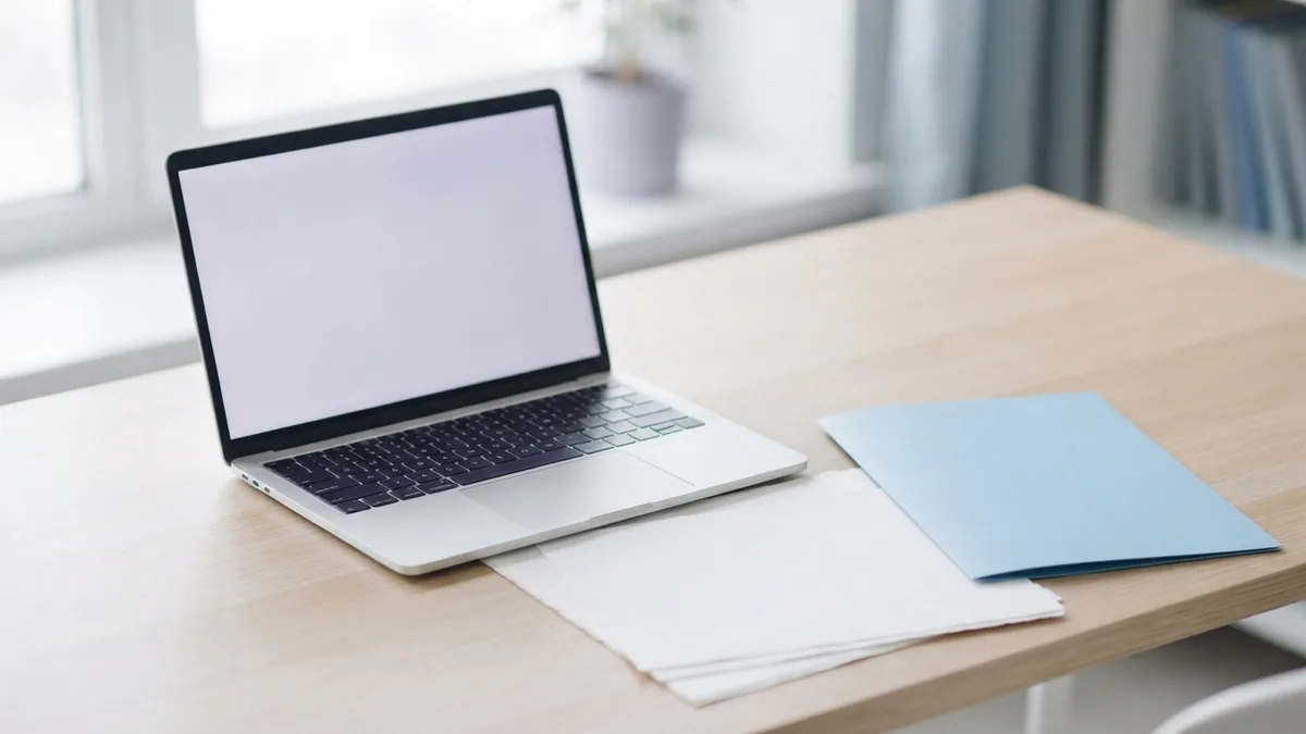 Laptop and blank presentation sheet prepared for moving PDF content to slides