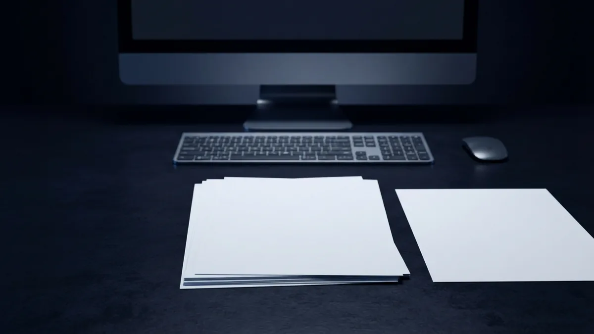 Desktop computer and document pages showing a professional PDF workflow
